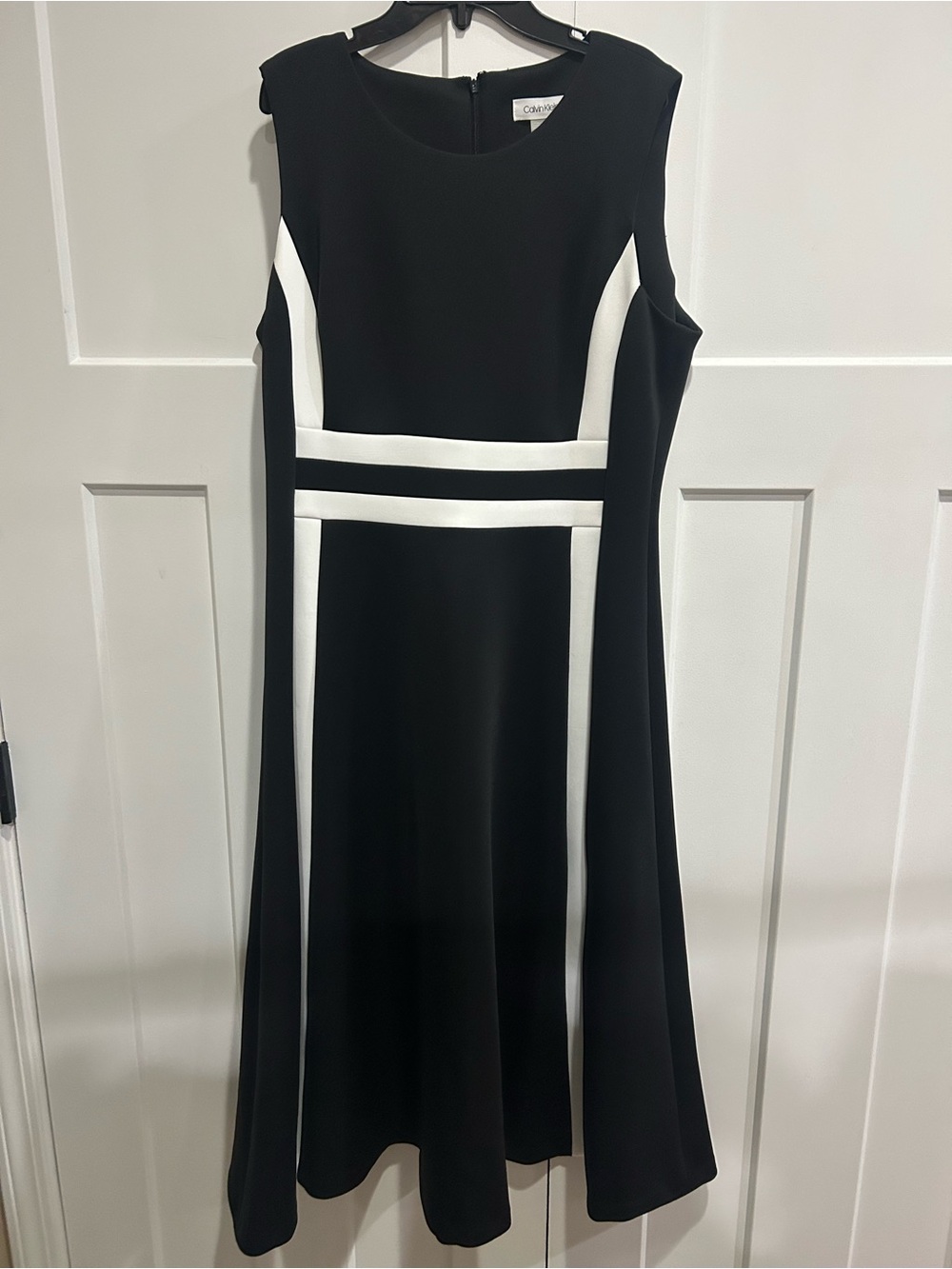 Calvin Klein Black and White Paneled Midi Dress